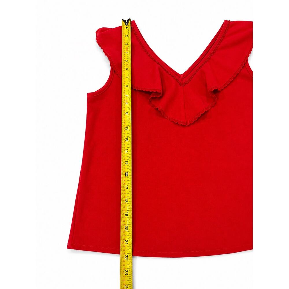 Sezane Red Ruffled V-Neck Tank Top - Picture 9 of 9